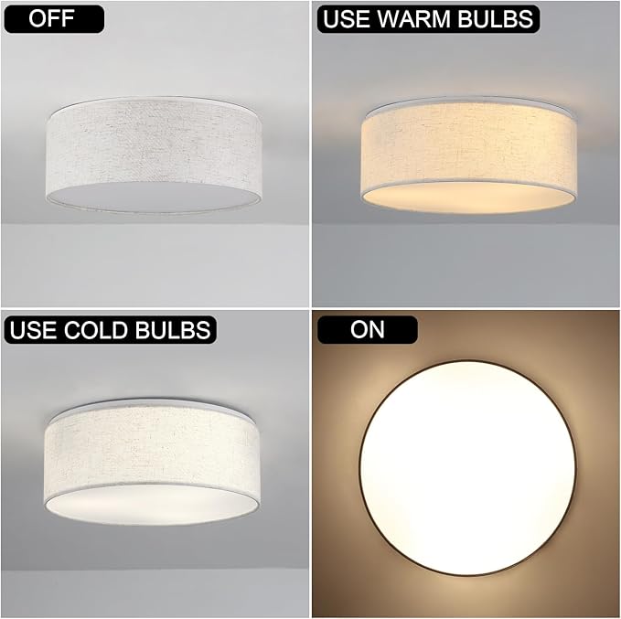 Luupyia 3-Lights Drum Ceiling Light Fixture 12.6 Inches, Vintage Unique Semi Flush Mount Ceiling Lighting with Fabric Drum Shade, Farmhouse Chandeliers for Bedroom, Hallway, Entry, Foyer E26 60W