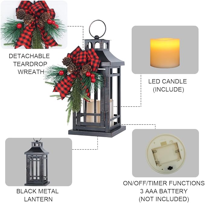 NEEDOMO 2 Pcs Christmas Decorations Indoor, Outdoor Christmas Led Lanterns Decorative for Table Centerpieces, Vintage Metal Hanging Candle Holder, Home Decor for Party, Living Room, Patio, Porch