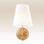 Bedroom Bedside Wall Lamps Set of 2 Gold Brass Plug in Wall Sconce Fabric Shade for Living Room