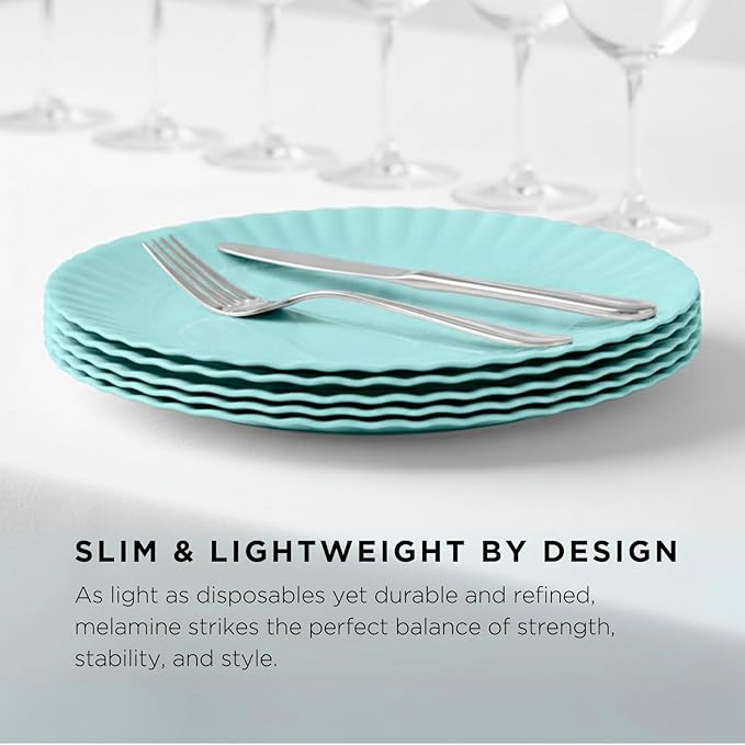 TP 6-Piece Melamine Plates Set, 10.5-Inch Reusable Dinner Plates for Picnic, Party, BBQ & Camping, Dishwasher Safe Lightweight Tableware, Teal