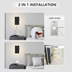 LED Wall Mounted Reading Lights for Books in Bed, Plug in Wall Sconce with USB C+A Ports & 3 Brightness Dimmable, Black Wall Lamps for Bedroom, Headboard Bedside Lamp with 9W+3W Night Light (2 Pack)