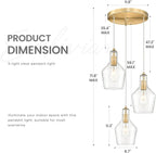 Emliviar Brushed Gold Pendant Light, 3-Light Seeded Glass Chandelier, Modern Pendant Lights for Kitchen Island, DYE286G2-3 BG