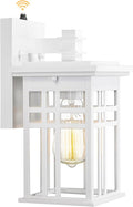 Dusk to Dawn Sensor Outdoor Wall Sconce - HWH Exterior Wall Lantern Light Fixture for Porch, Garage, Doorway, Garden, Glossy White Finish, 5HD27B-PC WH