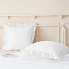KKJIAF Ruffle Pillow Cases 24x24 Inches, White Square Ruffled Pillow Covers Set of 2, Microfiber Wrinkle Resistant Pillow Shams with Envelope Closure for Sofa Bed Living Room