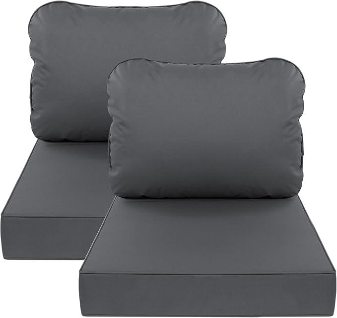 AAAAAcessories Outdoor Deep Seat Cushions, Waterproof, Fade-Resistant Patio Furniture Replacement Cushions, Set of 2, 24" x 24" x 5", Dark Gray