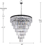 TOCHIC Large Crystal Chandelier for High Ceiling, 40 inch 7-Tier Modern Black Crystal Chandeliers Lighting Fixture, Round Light for Entryway Staircase Foyer Living Dining Room (Black, 40 Inches)