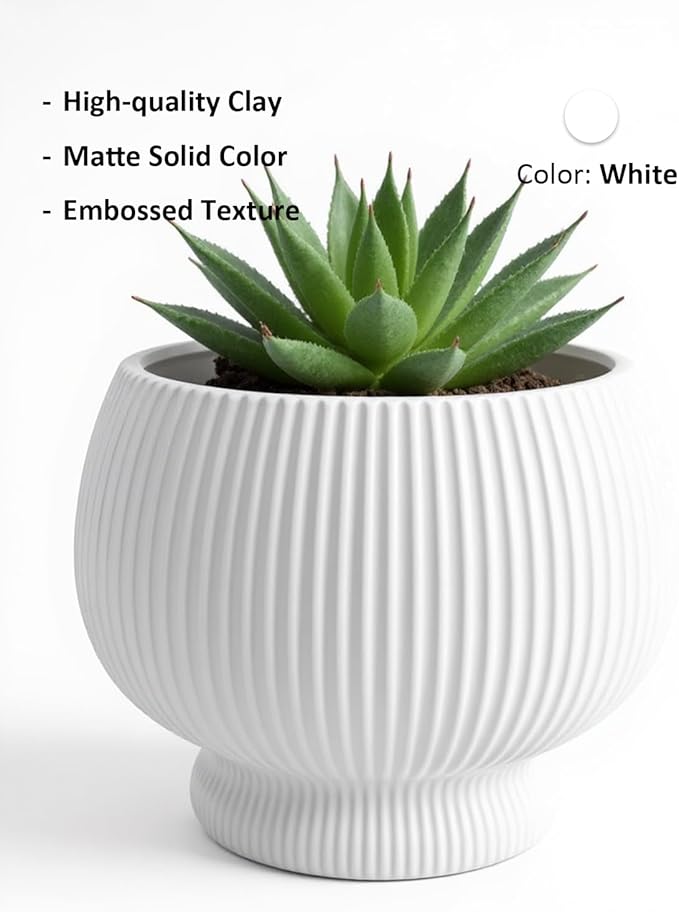 OXART 9.4 Inch Plant Pots, Ceramic Planters for Indoor Plants, Outdoor Flower Pots for Plants with Drainage Holes, Decorative Pot for Flowers & Herbs, No Trays, White