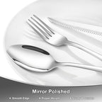 49Pcs Silverware Set with Organizer, Silver Stainless Steel Flatware Set for 8 Cutlery Utensil Sets with Steak Knives, Spoons and Forks Set, Dishwasher Safe