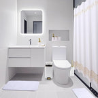 11PCS Bathroom Sets with Shower Curtain and Rugs Bathroom Accessories Set White Bathroom Set,Soap Dispenser & Toilet Brush Holder Set with Stainless Steel Trash Can