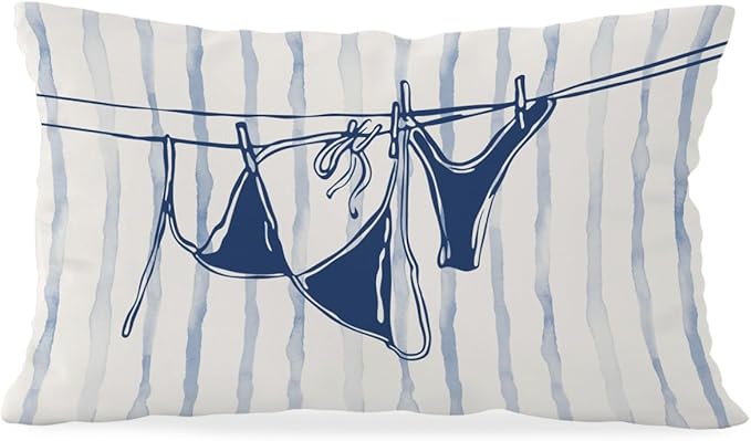 Beachy Coastal Throw Pillow Cover 12x20, Coastal Room Decor, Trendy Indoor Outdoor Lumbar Pillow Cover, Preppy Bikini Prints Girls Room College Dorm Sofa Couch Decor