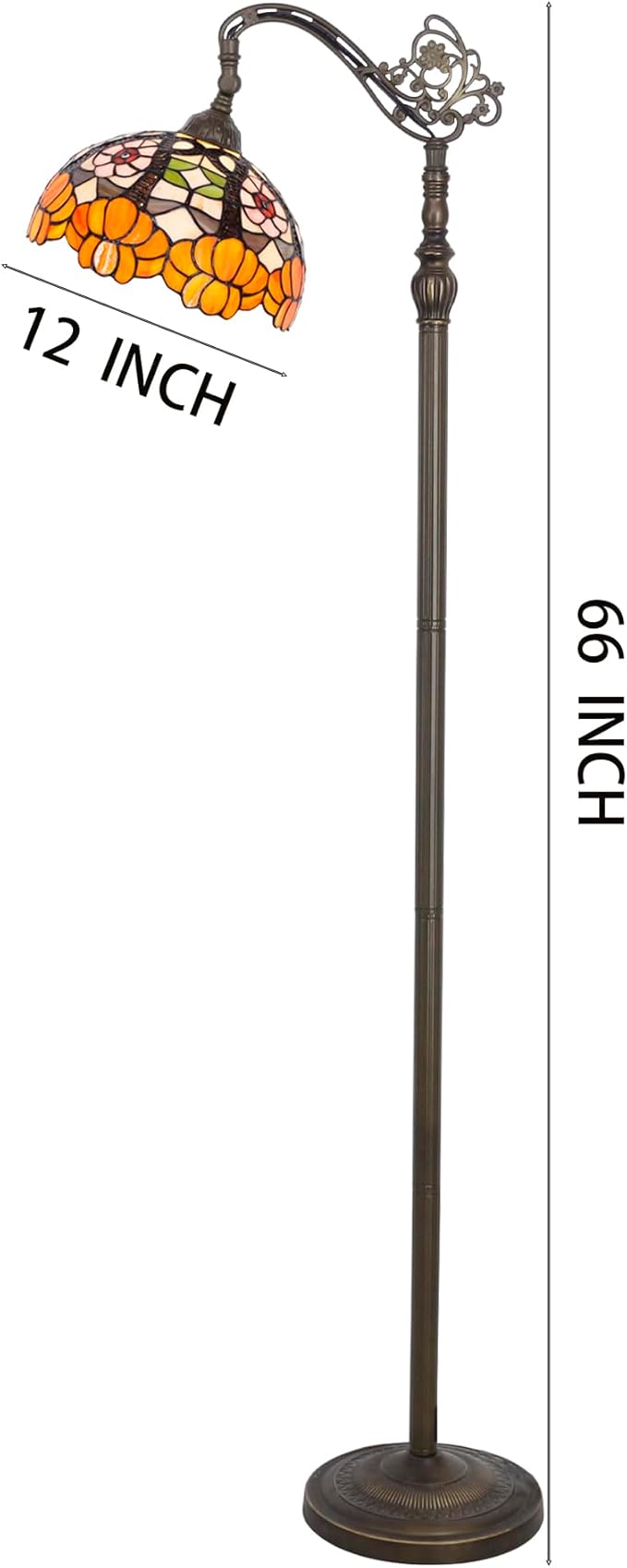 Tiffany Floor Lamp Stained Glass Orange Flower Style Arched Reading Light Gooseneck Adjustable Corner Standing Lamp 12X16X66 Inch for Bedroom Living Room Home Office
