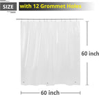 Short Clear Shower Curtain Liner 60x60, 12 Grommet Holes Plastic Shower Curtain 60 Inch Length with Magnets, Clear, 60x60