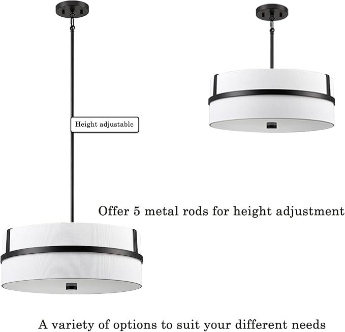 HYDELITE Black Pendant Light Drum Black Chandelier Modern 4 Light for Dinnng Room Living Room Bedroom