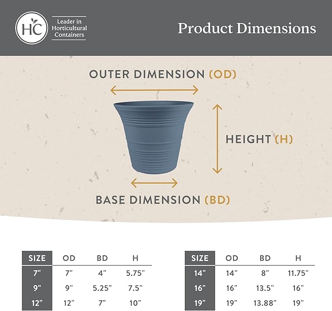 The HC Companies Sedona Round Self-Watering Pot - Lightweight Self Care Planter - Plastic Planter for Herbs & More - Durable Plant Pots for Indoor Plants & Outdoor Plants (7" Slate Blue, Pack of 1)