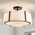 Shrine Lighting Drum Chandeliers, Modern Style, Perfect Ceiling Light Fixture for Living Space, D16'' x H9'', E12*3 Sockets, White Lampshade & Black Finish