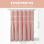Ruched Ruffled Shower Curtain 72" W x 72" H, Peach Pink Microfiber Rustic Decorative Bath Curtain for Bathroom, Farmhouse and Boho Bathroom Décor, Machine Washable (LQ-38)