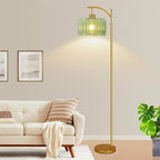 Floor Lamp for Living Room,Bedroom,Gold Dimmable Standing Lamp with Remote,Mid Century Modern Brass Tall Lamp Retro Vintage Glass Lamp Floor Light Boho Bohemian