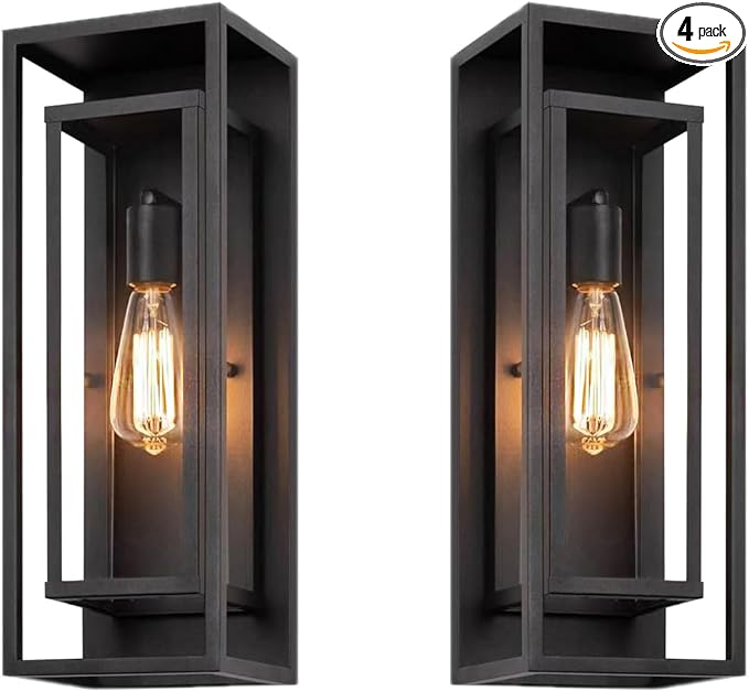 2 Pack 18 inches Outdoor Wall Lantern Light Fixture, Large Black Exterior Waterproof Wall Sconce, Anti-Rust Mount Porch Light with Clear Glass,E26 Socket