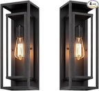 2 Pack 18 inches Outdoor Wall Lantern Light Fixture, Large Black Exterior Waterproof Wall Sconce, Anti-Rust Mount Porch Light with Clear Glass,E26 Socket