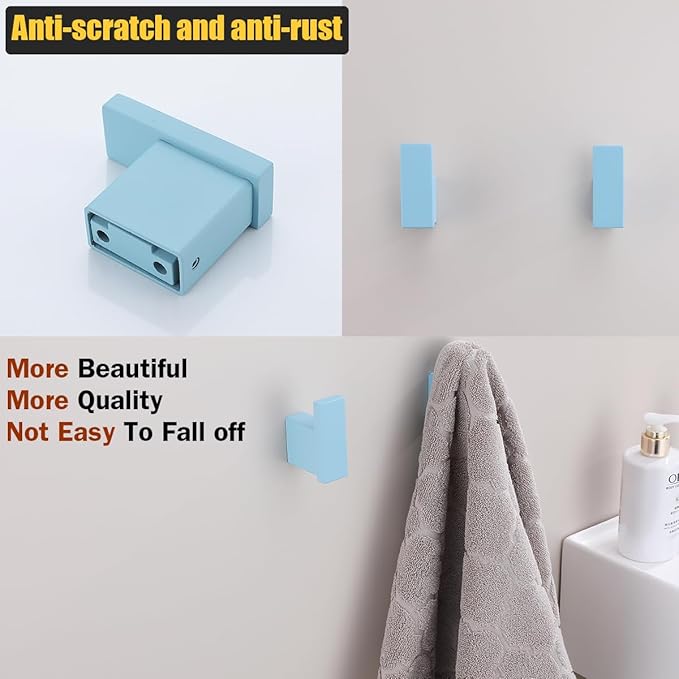 RANDOM Clear Sky Blue Towel Hooks for Bathrooms Round Shower Hooks Stainless Steel Wall Mount Coat Hook.96009-8CKB