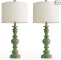 BOBOMOMO 27" Sage Green Table Lamps Set of 2, Large Farmhouse Resin Lamps with Linen Shades, Green Vintage Lamps for Living Room, Bedroom, or Entryway, Rustic Elegant Home Décor