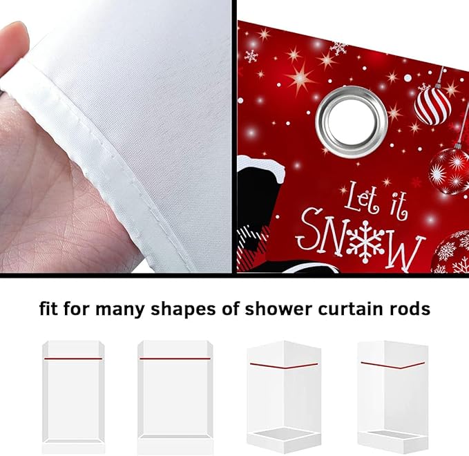 Christmas Snowman Shower Curtain, Red Xmas Ball Cute Winter Snowman Shower Curtain Christmas Holiday Decor, Durable Fabric Machine Washable with Hooks, 72 x 72 Inches