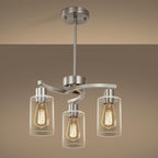 3-Light Brushed Nickel Pendant Lighting for Kitchen Island, Hanging Dining Room Light Fixtures Over Table, Industrial Chandelier for Entryway Hallway Foyer Bedroom, Clear Glass Shade