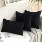 MIULEE Winter Pack of 2 Corduroy Pillow Covers Soft Soild Striped Throw Pillow Covers Set Decorative Square Cushion Cases Pillowcases for Cushion Couch Sofa Bedroom Living Room 16 x 16 Inch Black