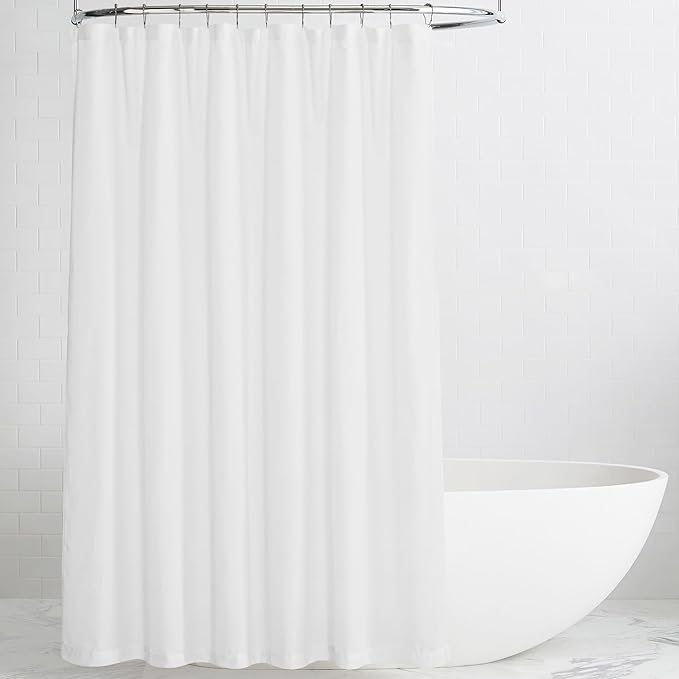 KGORGE White Linen Shower Curtain - Semi Sheer Lightweight Button Hole Half Privacy Quick Dry Shower Curtains for Bathroom Bathtub Decor, White, 54 x 78 inches Long, Hooks Included