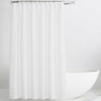 KGORGE White Linen Shower Curtain - Semi Sheer Lightweight Button Hole Half Privacy Quick Dry Shower Curtains for Bathroom Bathtub Decor, White, 72 x 90 inches Long, Hooks Included
