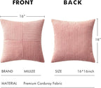 MIULEE Blush Pink Corduroy Pillow Covers Pack of 2 Boho Decorative Spliced Throw Pillow Covers Soft Solid Couch Pillowcases Patchwork Cushion Covers for Living Room Bed Sofa 16x16 inch Valentines Day