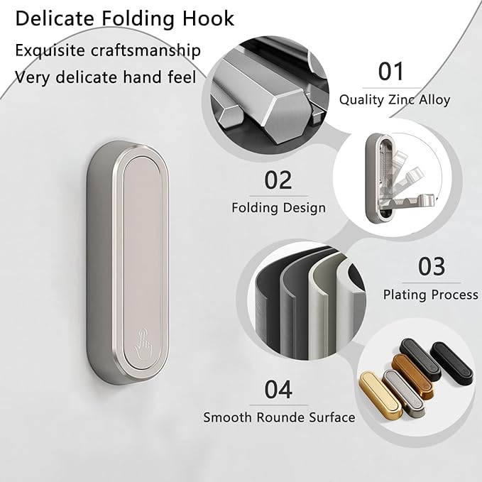 4PCS Folding Coat Hook, Heavy Duty Wall Hooks Made of Zinc Alloy, Foldable Wall Hooks for Hanging Coats, Scarves, Hats, Bathrobes, Keys, Bags (Silver)