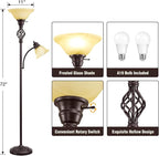 Torchiere Floor Lamp for Living Room, LED Standing Reading Light for Bedroom with Glass Shade for Living Room Corner Bedroom Home Office,Bulbs Included (Yellow Lampshade, Glass 2 Head)