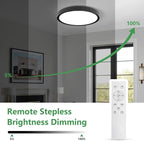 20 Inch Large LED Flush Mount Ceiling Light with Remote,40W,4350LM,3000K-6000K Selectable,Black Round Flat Panel Low Profile Ceiling Light Fixture for Kitchen,Bedroom,Hallway,Bathroom