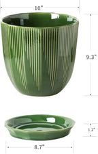 ADN Large 10 Inch Plant Pot Ceramic Planter Indoor Ceramic Pot with Drainage Hole and Saucer for Plants and Flowers, Green
