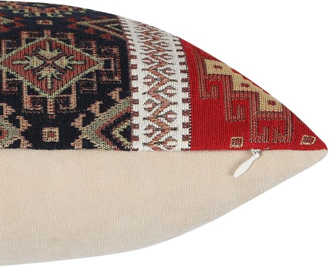 Tapestry Gobelin Red-Black 14"x24" Lumbar Pillow Cover Sham Ethnic Kilim Pattern Throw Decorative for Home Office Decor, Sofa, Couch, Porch, Patio, Window Seat