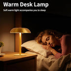 Cordless Mushroom Table Lamp, 2500mAH Rechargeable Battery Operated Lamp with 3 Color Stepless Dimming, Portable Touch Bedside Lamps for Bedroom, Nightstand, Patio, Office, Party, Bar, Gold