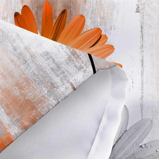 Rustic Farmhouse Shower Curtain, Farm Orange Daisy Floral Fall Flowers and Butterfly on Country Wooden Autumn Shower Curtain for Bathroom, Yellow Grey Gray Red Gold Curtain with 12PCS Hooks, 70X70IN