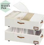 StorageWorks Under Bed Storage with Wheels, 10'' Underbed Storage Containers with Lid, 90L Clothes Organizer for Blankets, Sweaters, Bedding, 2-Pack, Beige