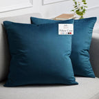 lalaLOOM Velvet Throw Pillow Covers, Set of 2, 20x20 Decorative Square Pillows Home Decor, Soft Accent Cases, Silky Machine Washable Pillowcases for Sofa, Couch, Bedroom, Living Room, Peacock