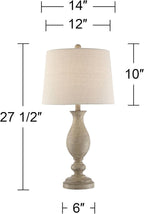 Regency Hill Serena Country Cottage Natural Traditional Table Lamps 27.5" Tall Set of 2 Cream Beige Gray Faux Wood Oatmeal Drum Shade for Living Room Bedroom House Bedside Nightstand Home