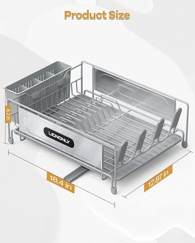 Dish Drying Rack, Dish Racks for Kitchen Counter, 304 Stainless Steel Dish Drainer Drainboard Set with Smart Drainage, 360° Adjustable Spout, Utensil Holder and Cup Holder, White