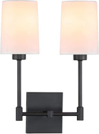 XiNBEi Lighting Wall Lamp, 2 Light Black Bedroom Wall Light with Fabric Shade for Bedside & Living Room XB-W1215-2-MB