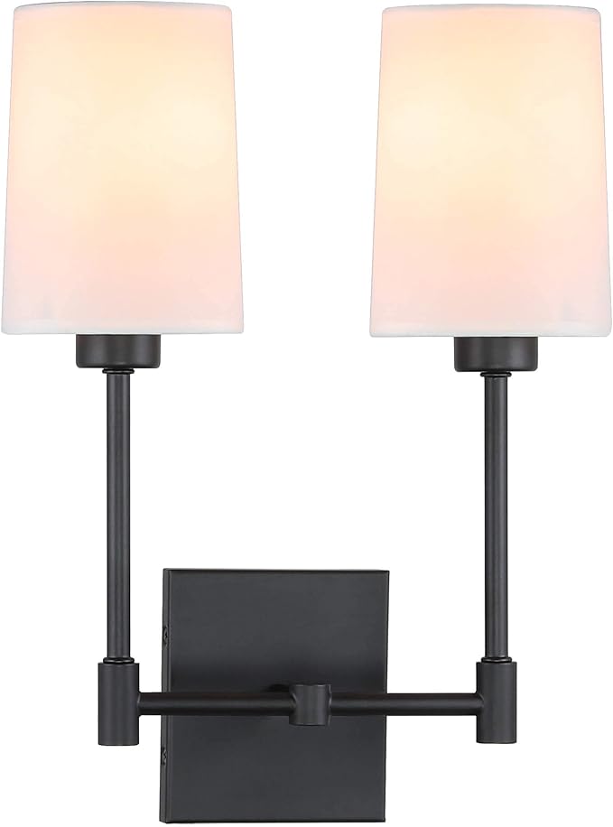 XiNBEi Lighting Wall Lamp, 2 Light Black Bedroom Wall Light with Fabric Shade for Bedside & Living Room XB-W1215-2-MB