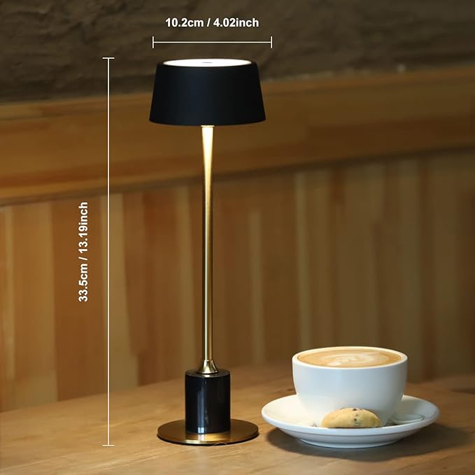 DAWALIGHT Cordless Table Lamp, Rechargeable Desk lamp, 2500mAh 3 Level Brightness fillable lamp, Couple Dinner, Coffee Table, Restaurant, Bedroom, Reading, Outdoor Camping Black + Gold