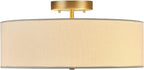 GLOBE Electric 60998 2-Light Flush Mount Ceiling Light, Matte Brass, White Linen Shade, E26 Base, Minimalist Lighting for Kitchen Island, Bathroom, Bedroom, or Dining Room, Home Decor