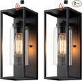 mirrea 14" Dusk to Dawn Outdoor Wall Sconce 1 Light in Cylinder Glass Shade and Matte Black Rectangular Metal Frame Waterproof Porch Light Patio Light Pack of 2