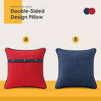 Outdoor Sunbrella Decorative Pillows with Triple Coconut Buttons Pack of 4, 18" x 18" Outdoor Pillow Set for Couch Bed Throw Patio Sofa, Canvas Logo Red/Specrtum Indigo