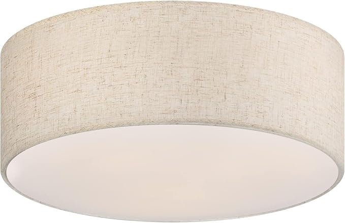 18'' Flush Mount Ceiling Light Modern Farmhouse Drum Ceiling Light Fixture with Linen Fabric Shade 3-Light Drum Ceiling Lighting Round Semi Flush Lighting for Bedroom Hallway Living Room