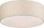 18'' Flush Mount Ceiling Light Modern Farmhouse Drum Ceiling Light Fixture with Linen Fabric Shade 3-Light Drum Ceiling Lighting Round Semi Flush Lighting for Bedroom Hallway Living Room